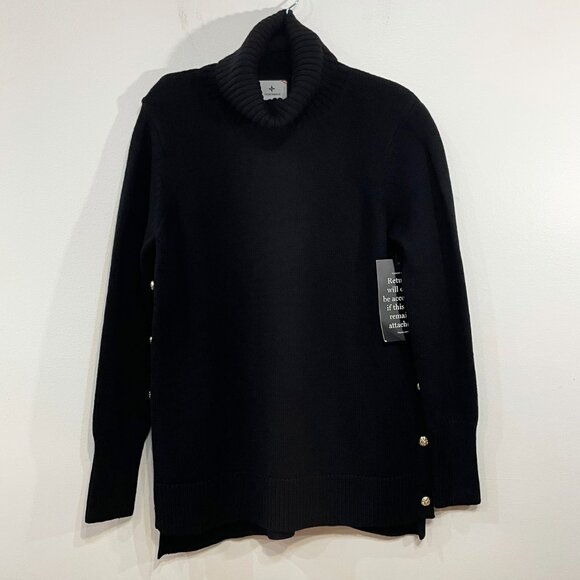New Tuckernuck Sophia 100% Wool Gold Button Turtleneck Black Small $298 - Picture 4 of 11
